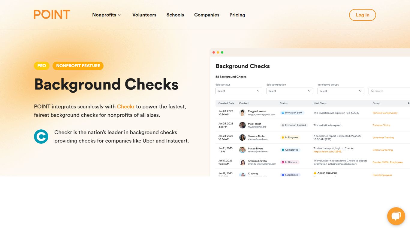 Simple volunteer background checks for nonprofits of all sizes - POINT App