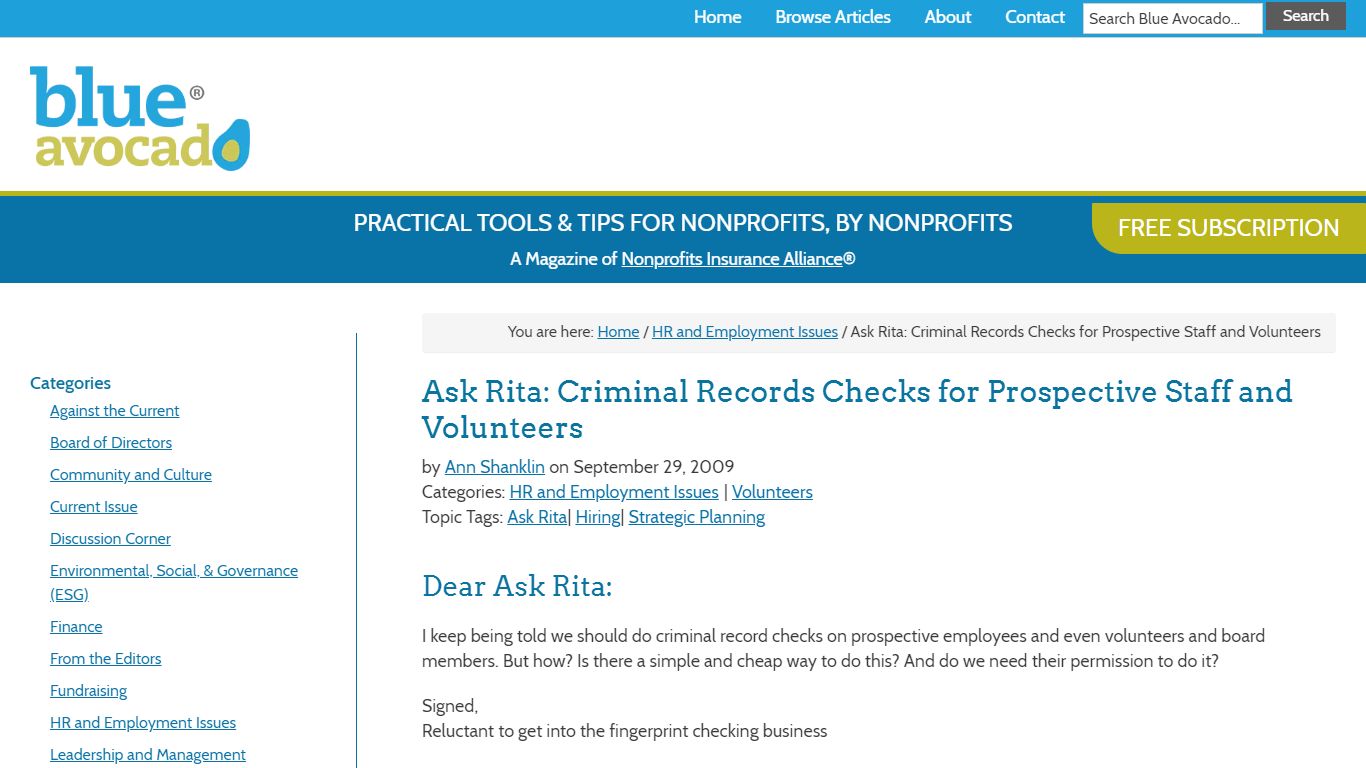 Ask Rita: Criminal Records Checks for Prospective Staff and Volunteers ...